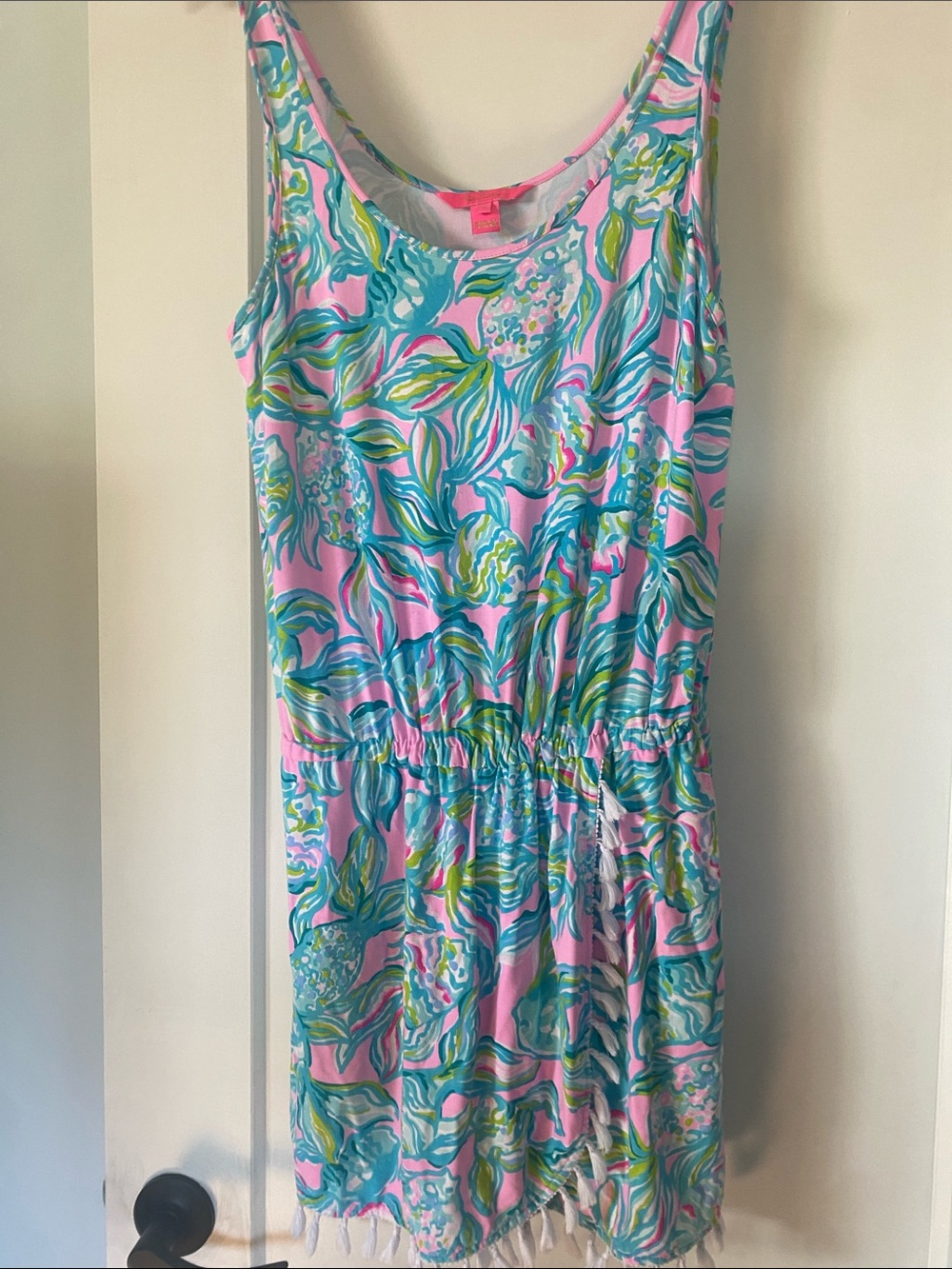 Lilly Pulitzer Pink, Aqua & Green Floral Sleeveless Romper with built in shorts